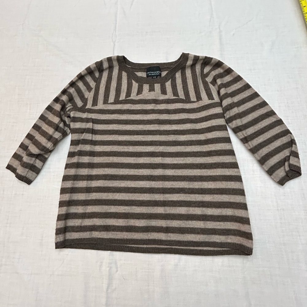 Cynthia Rowley Brown and Tan 100% Merino Wool Sweater